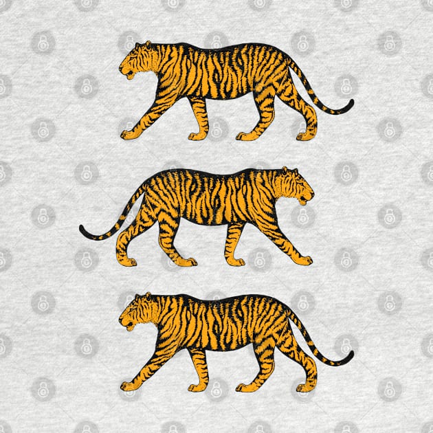 Three Tigers (Blue and Marigold) by illucalliart